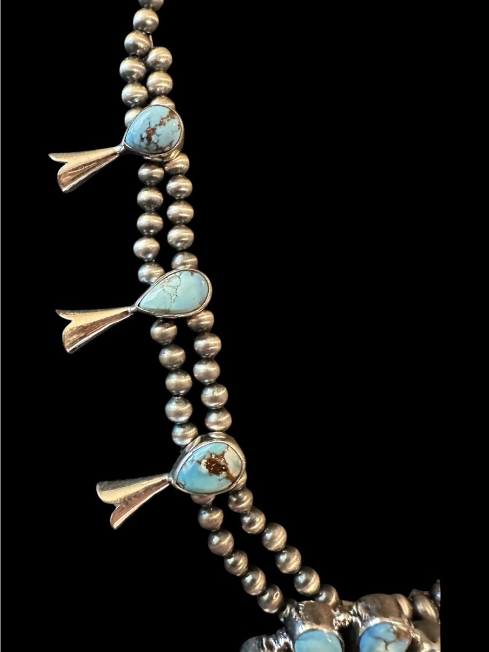 Golden Hills Squash Blossom Sterling Silver Necklace - Picture 3 of 9